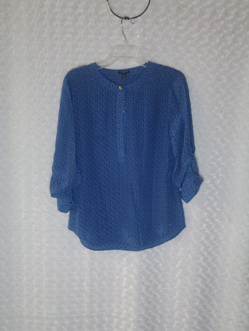 Ann Taylor Women's Blue Geometric Print Button-Front Blouse Size S
